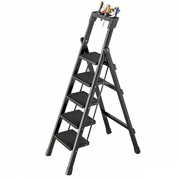 Wrightmaster 4.7 ft. Steel Lightweight Step Ladder, 10 ft. Reach, with Tool Platform 300 lb. Load Capacity Black ZOR-GJ5BT2 - main