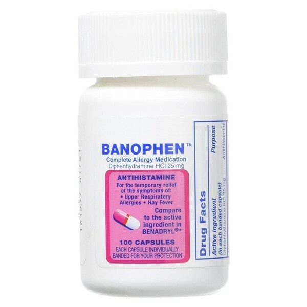 Banophen Capsules (Diphenhydramine), 25mg, 100PK 00904555159 - main