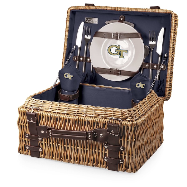 Picnic Time Family Of Brands NCAA Georgia Tech Yellow Jackets Champion Picnic Basket for 2, Large Wicker Picnic Set 208-40-138-194-0 - main