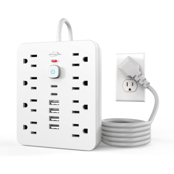 Jouleloom Power Strip Surge Protector with 8 Outlets, 4 USB and 2 USB C Ports, 5 Ft Extension Cord, SOPOWERSTRIP14WHT - main