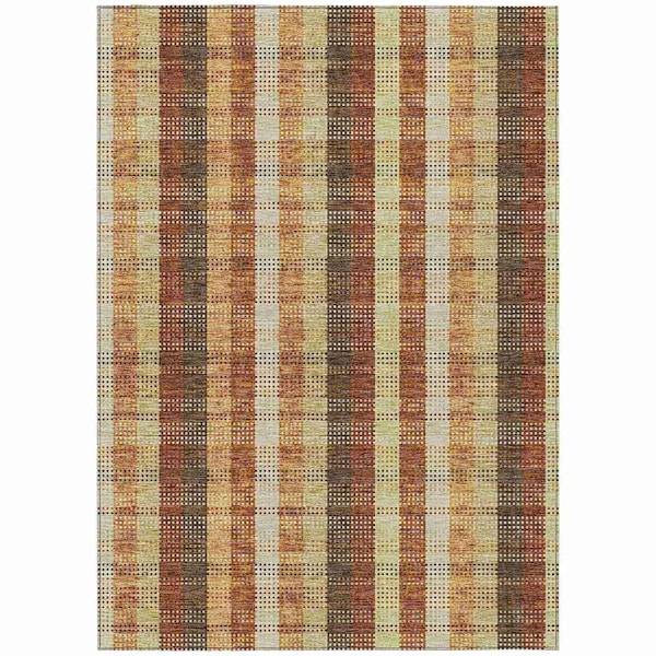 Homeroots 10' X 14' Wheat Ivory And Brown Plaid Washable Indoor Outdoor Area Rug 614028 - main