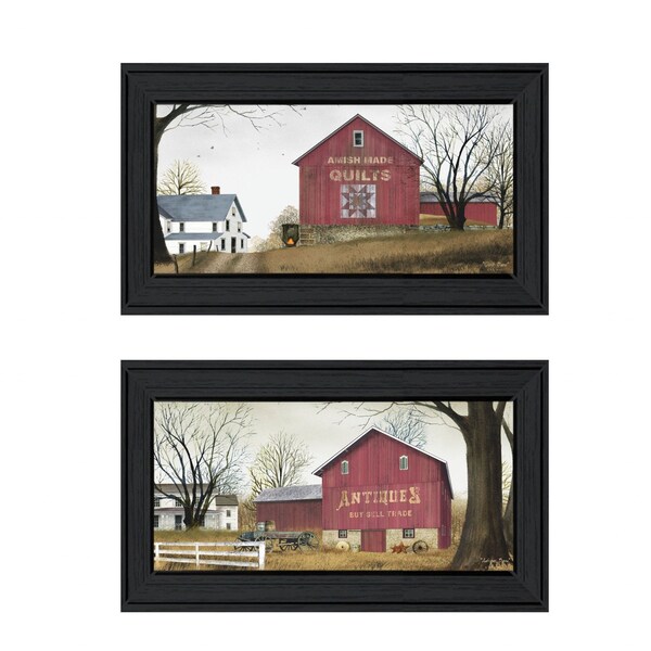 Homeroots Set Of Two Antique Barn and Quilt Barn Black Framed Print Wall Art, 2PK 405966 - main