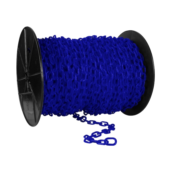 Mr. Chain 1" x 250' Traffic Blue Plastic Safety Chain - Reel 10126 - main