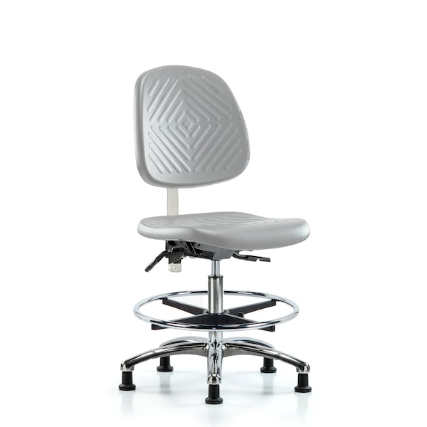 Blue Ridge Ergonomics CL100CleanRoom Chair-Med Bench Ht with Med Back, Seat Tilt, Chrome FR, &Stationary Glides in Gray Poly NCR-PMBCH-MB-CR-T1-A0-CF-RG-GRY - main