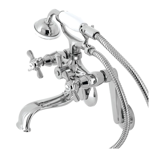 Kingston Brass Tub Wall Mount Clawfoot Tub Faucet with Hand Shower, Polished Chrome KS249C - main