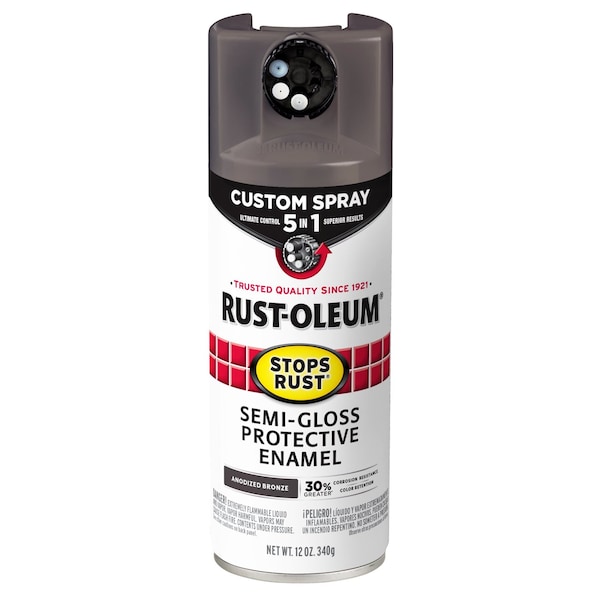 Rust-Oleum Rust Preventative Spray Paint, Anodized Bronze, Semi-Gloss, Solvent, 12 Oz 376911 - main
