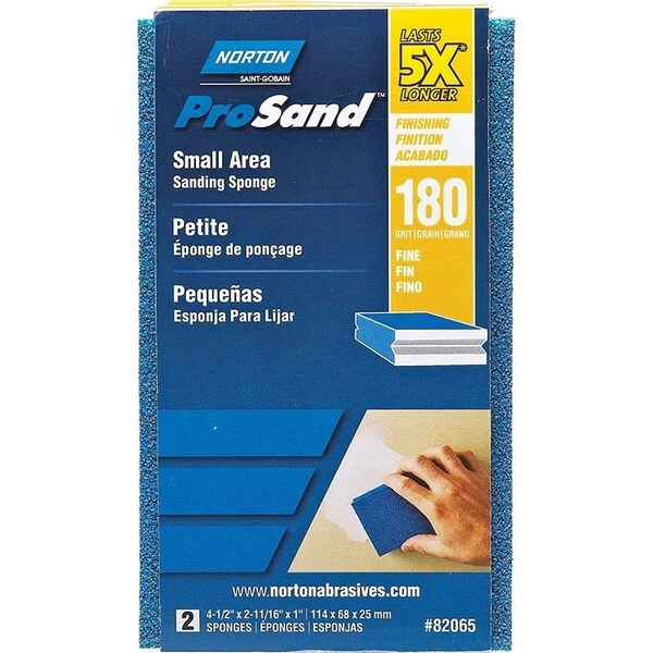 Norton Co ProSand Sanding Sponge, 412 in L, 21116 in W, 180 Grit, Very Fine, Aluminum Oxide Abrasive 82065 - main