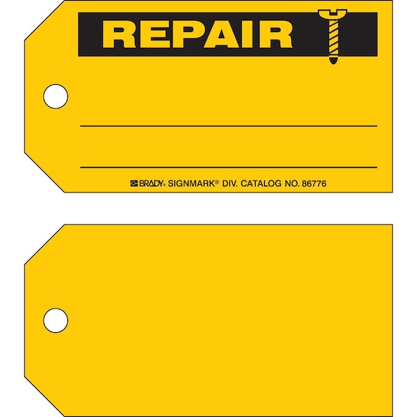 Brady Repair Tag REPAIR Paper 3 x 5.75 Black on Yellow 100/PK, 100PK 86776 - main