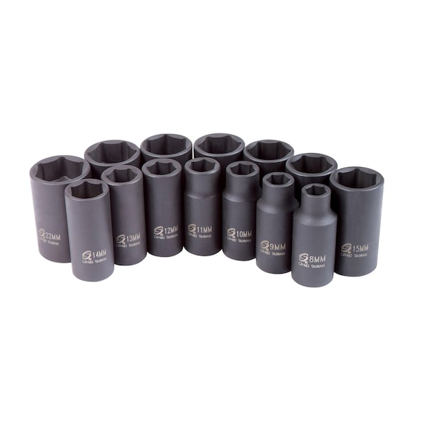 Sunex 3/8 in Drive Metric 6 Point Mid-Depth 14-Piece Impact Socket Set 3328 - main