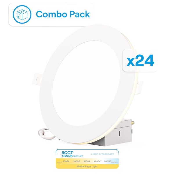 Infibrite 6 In Slim Recessed LED with Night Light 5CCT Selectable White 12 Watt 1050LM Triac Dimmable, 24PK IB-002-28-12W-WH-24PK - main