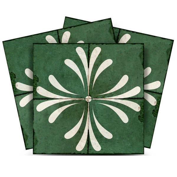 Homeroots 12" x 12" Green And Gray Vinyl Arabesque Peel And Stick Removable Tiles 569329 - main
