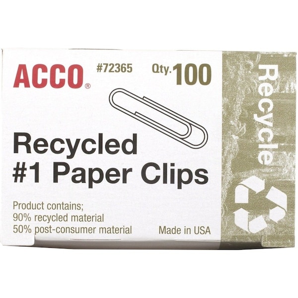 Acco Recycled No. 1 Paper Clips, Silver, 100/Box 72365 - main