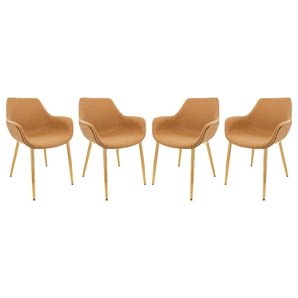 Leisuremod Markley Modern Leather Dining Arm Chair with Gold Metal Legs, Light Brown, 4PK ECG26BR4 - main