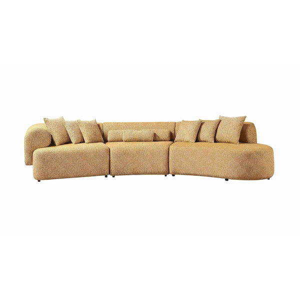 Homeroots Mustard Boucle Modular Curved Three Piece Sectional With Toss Pillows 643974 - main