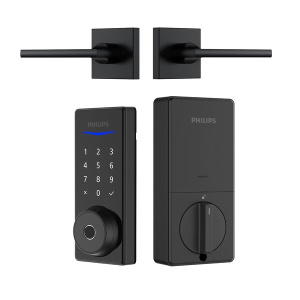 Philips Wi-Fi Smart Deadbolt Door Lock with Multiple Access Methods Including Fingerprint Reader with Lever BUN1040HWZLBK - main