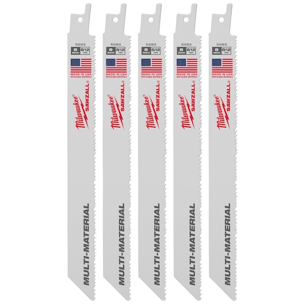 Milwaukee Tool 8" 8/12 TPI SAWZALL Blades (5 Pk) 48-00-5093 - main