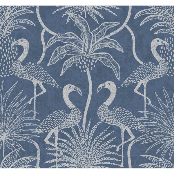 A-Street Prints Biscayne Navy Flamingo Beach Wallpaper 4172-82006 - main