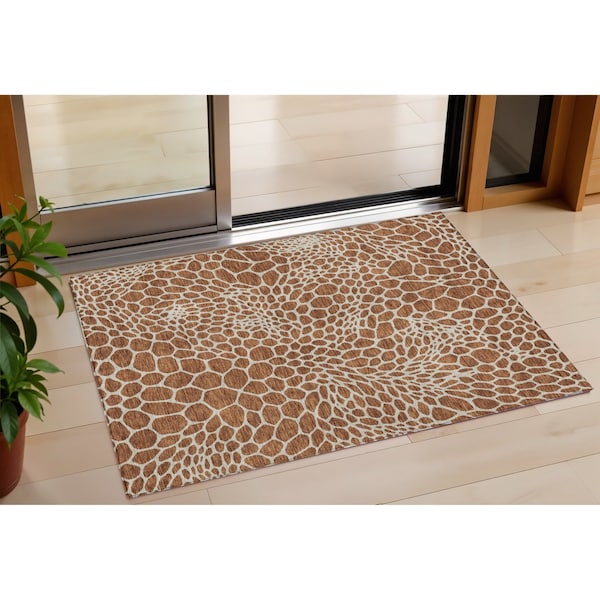 Homeroots 3' X 5' Brown And Beige Geometric Washable Indoor Outdoor Area Rug 595109 - main