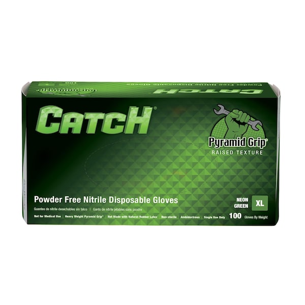 Safety Zone Nitrile Powder Free 9 mil Pyramid Grip Gloves - Neon Green, XL - Box of 100 GL-NT107NGFX - main