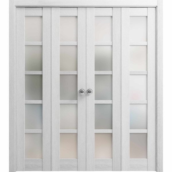 Sartodoors Sliding Closet Double Bi-fold Doors Grey Solid Core Modern Interior QUADRO4002DBF-OAK-96 x 80 (4* 24x80) - main