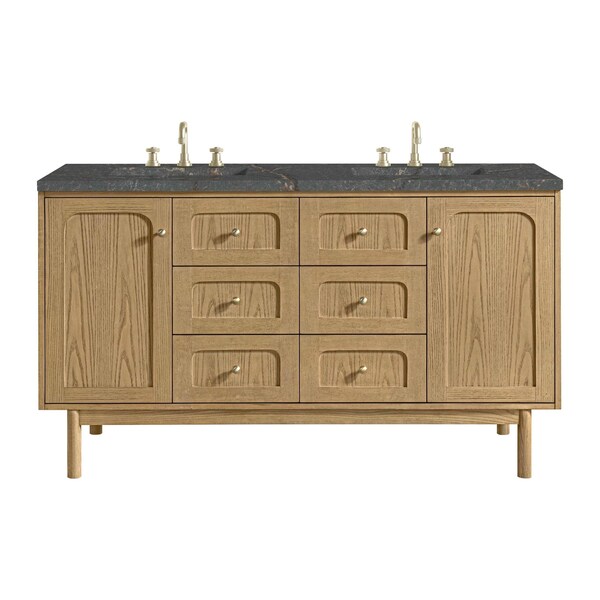 James Martin Vanities Laurent 60 in. Double Vanity, Light Natural Oak, w/ 3 CM Parisien Bleu Quartz Top 545-V60D-LNO-3PBL - main