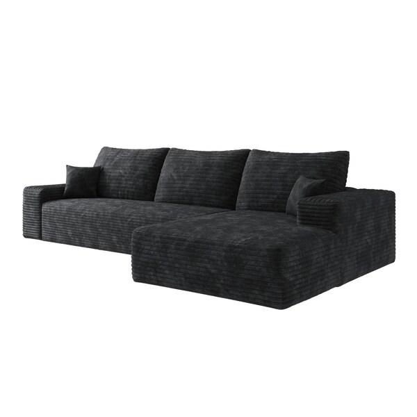 Homeroots 107" Black Corduroy Modular Compression Foam Sofa With Toss Pillows 712960 - main