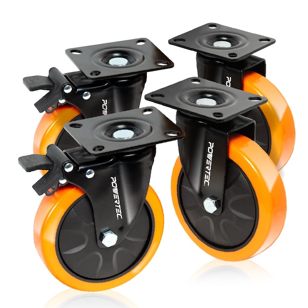 Powertec 6 in. Swivel Caster Wheels with Dual Locking Brake, 1390 lbs Load, Heavy Duty Industrial Grade, 4PK 17216N - main