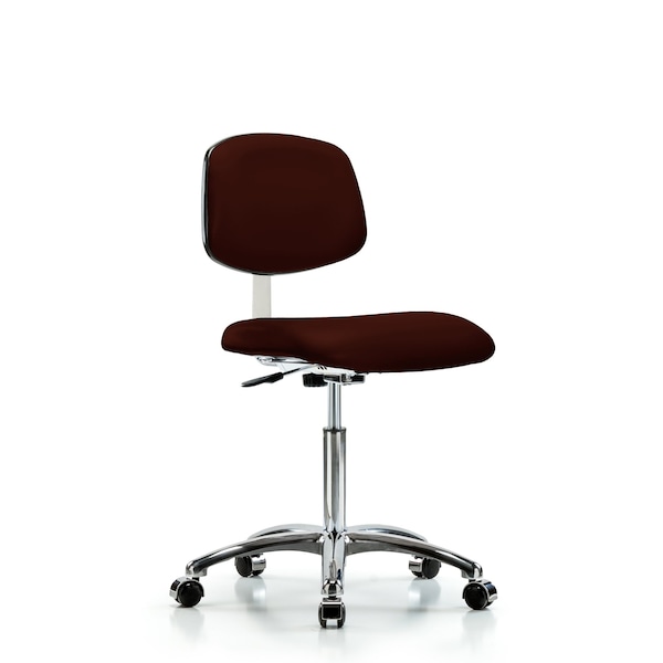 Blue Ridge Ergonomics Med Bench Chair, Vin, Chrm, Cast, Burg, CL10, Vinyl, Chrome, Polyurethane Foam, Burgundy, Rolling BR-CLR-VMBCH-CR-NF-CC-8569 - main