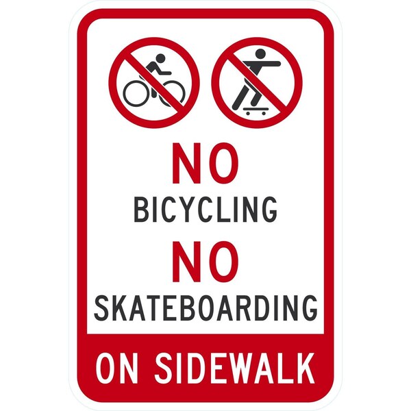 Lyle No Bicycling No Skateboarding On Sidewalk (W/Graphic), 12x18, Diamond Grade, White G-2739-DG_12x18 - main