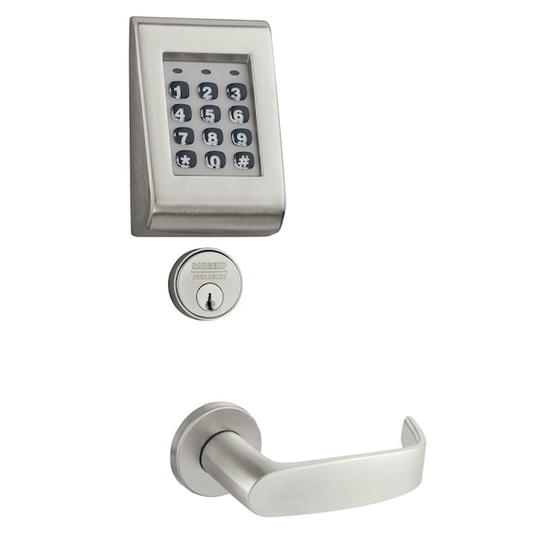 Sargent 8200 Keypad Mortise Lock, Entry with Cylinder Override, LN Rose, L Lever, Satin Chrome KP8278 LNL 26D - main