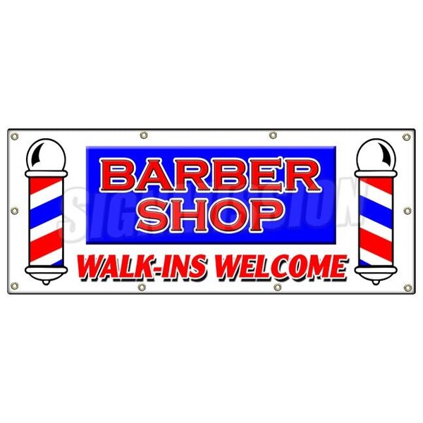 Signmission Barber Shop Walk-ins Wel, 36 Inch x 96 Inch, Banner B-96 Barber Shop Walk-Ins Wel - main