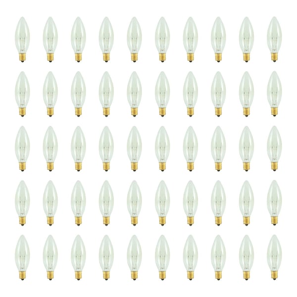 Bulbrite 25w Dimmable Clear B8 Torpedo 25mm Incandescent Lght Bulb Candelabra (E12) Bse, 2700K Warm Wht, 50PK 861985 - main