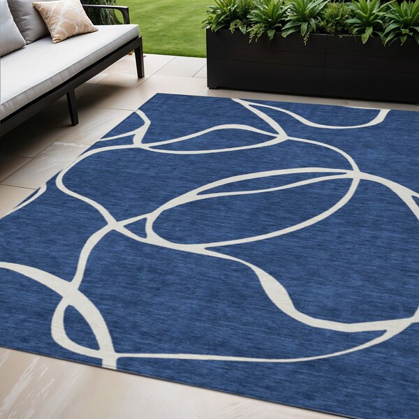 Homeroots 5' X 8' Navy Blue And Ivory Abstract Washable Indoor Outdoor Area Rug 597494 - main