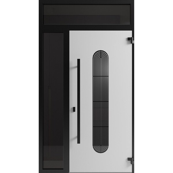 Vdomdoors Front Exterior Aluminum Door Ronex0521 Black Prehung Entry Steel Metal Modern Painted W36+12xH80+12 RONEX0521EXD-BLK-W36+12xH80+12-RH-I - main