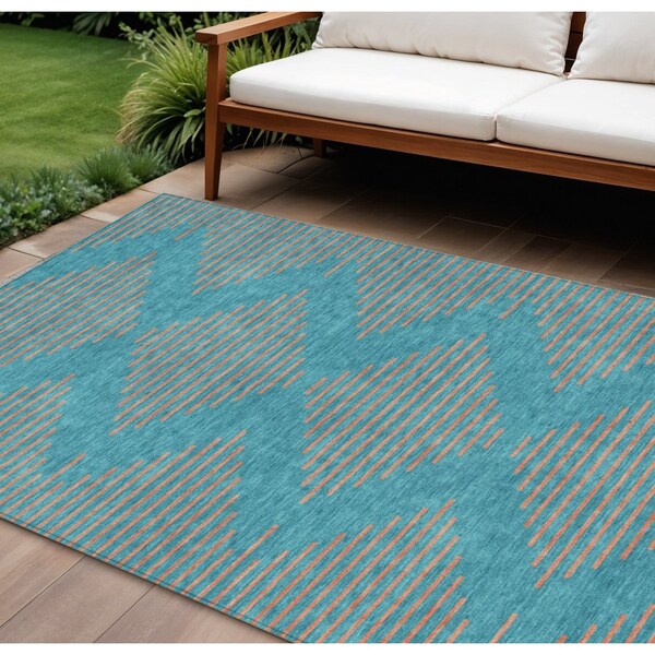 Homeroots 8' X 10' Teal Blue And Pink Geometric Washable Indoor Outdoor Area Rug 598791 - main