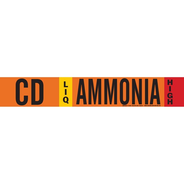 Brady CD LIQ AMMONIA HIGH Pipe Marker, 2.25in H x 14in W, Fits Pipes 2.5in Dia. Thru 7.875in Dia. 145861 - main