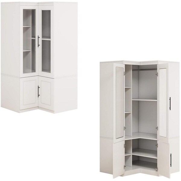 Homeroots 71" White Wood Four Door Corner Combo Dresser 617973 - main