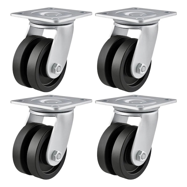Hyw Products Heavy Duty Caster Set 4in V-Groove Wheels, 4 Swivel, 4PK 40-40S-A1-VG-4 - main
