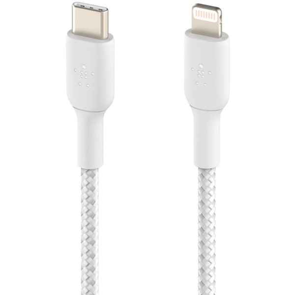 Belkin BOOSTCHARGE BRAIDED USB-C TO LIGHTNING CABLE 2M / 6.6FT, WHITE CAA004BT2MWH - main