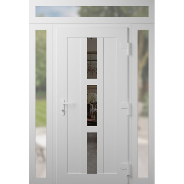 Vdomdoors Front Exterior Prehung Metal-Plastic Door Frosted Glass / MANUX 8112 White Silk / Office Commercial MANUX8112EXD-WS-W16+32+16-H80+12-LH-I - main