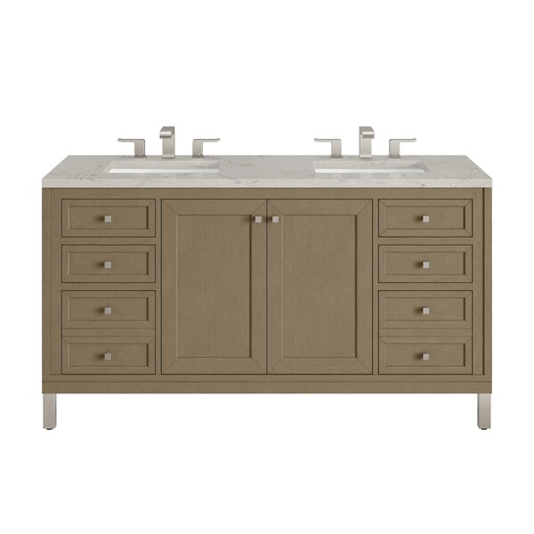 James Martin Vanities Chicago 60'' D Vanity, Walnut Whisper, w/ Victorian Sil Silestone Top w/FreePower Wireless Charger 503-V60D-WLW-FVSL - main