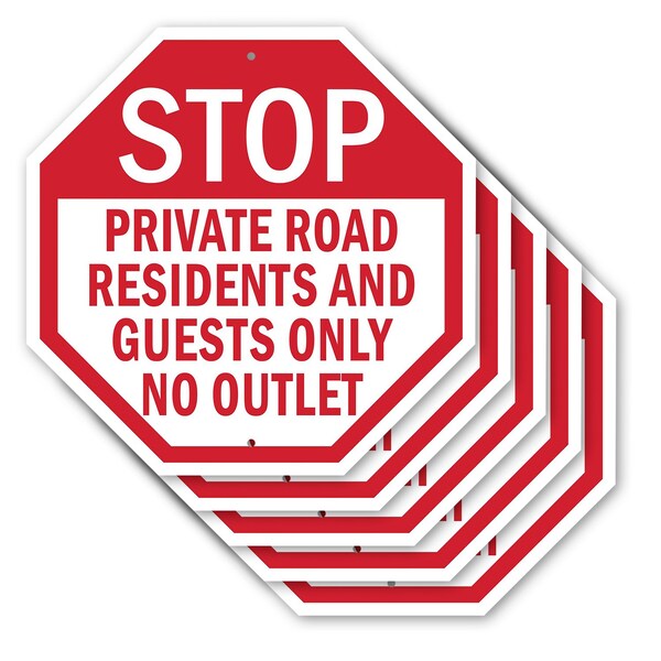 Signmission Stop Private Road Residents and Gue, 10 inch X 10 inch, Aluminum Metal Signs, 5PK OC-A-5Pack-10-83 - main