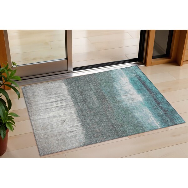 Homeroots 3' X 5' Teal Blue And Gray Abstract Washable Indoor Outdoor Area Rug 632059 - main