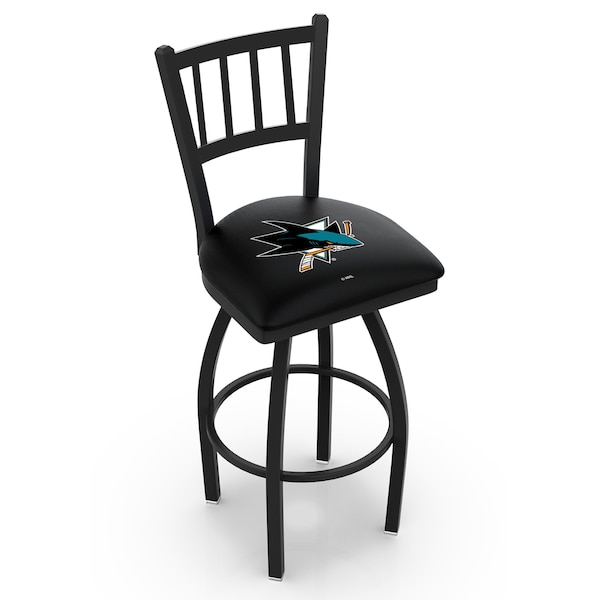 Holland Bar Stool Co 30" Blk Wrinkle San Jose Sharks Swivel Bar Stool, Jailhouse Back L01830SJShar - main