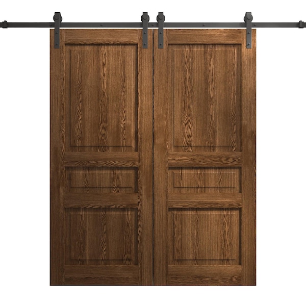 Sartodoors Modern Double Barn Door 84 x 80 inches, Ego 5012 Cognac Oak Veneer, 14FT Rail Track Set, Solid Pa EGO5012DB-DKO-84 - main