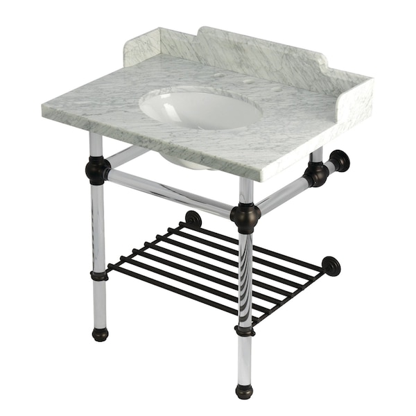 Kingston Brass 30-Inch Carrara Marble Console Sink with Acrylic Legs and Shelf, 8-Inch, 3-Hole LMS3030MAB5 - main
