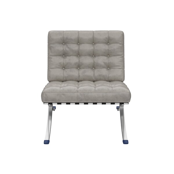 Homeroots 30" Gray and Silver Tufted Faux Leather and Stainless Steel Folding Lounge Chair 684449 - main