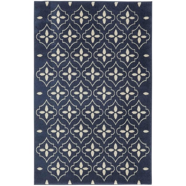 Homeroots 4' X 6' Navy Blue And Ivory Geometric Indoor Outdoor Area Rug 572557 - main