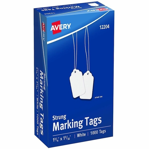 Avery White Marking Tags, Cotton; Polyester, 1.09" W, White, Rectangle, 1000 PK AVE12204 - main