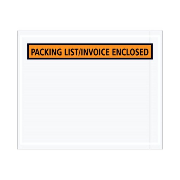 Box Packaging Panel Face Envelopes, "Packing List/Invoice Enclosed" Print, 5-1/2"Lx4-1/2"W, Orange, 1000/Pack PL462 - main